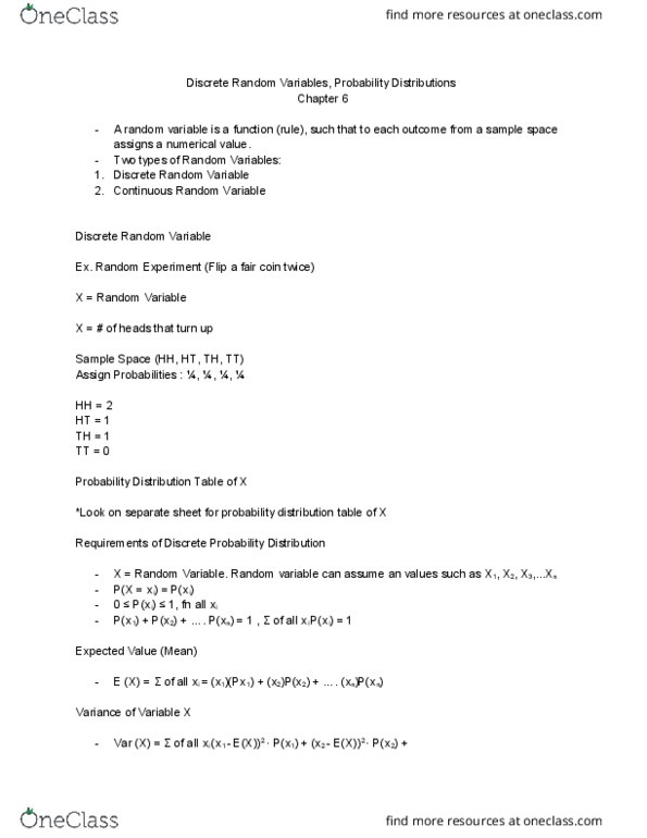 STAT 1000Q Lecture Notes - Lecture 7: Alltrials, Random Variable, Sample Space thumbnail