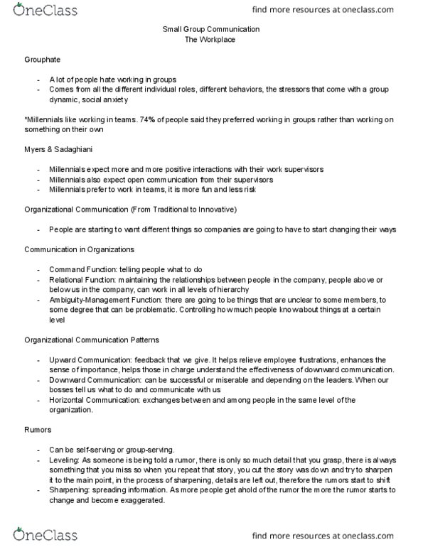 COMM 1000 Lecture Notes - Lecture 15: Ahold, Sharpening, Organizational Communication thumbnail