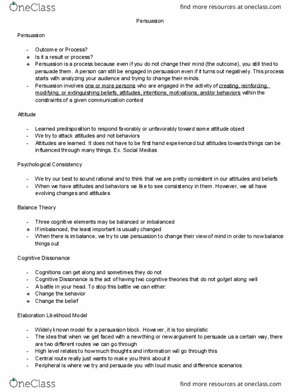 COMM 1000 Lecture Notes - Lecture 13: Elaboration Likelihood Model thumbnail