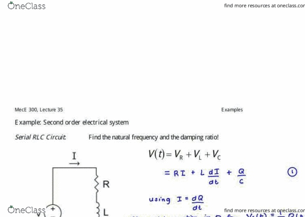 MEC E300 Lecture Notes - Lecture 35: Thermocouple, Damping Ratio, Rlc Circuit thumbnail