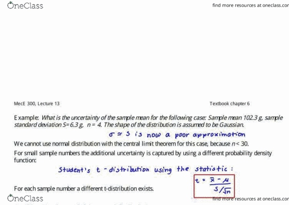 MEC E300 Lecture Notes - Lecture 13: Central Limit Theorem, Probit, Sign Function thumbnail