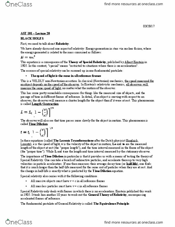 AST 101 Lecture Notes - Lecture 20: Cygnus X-1, Ergosphere, Solar Mass thumbnail