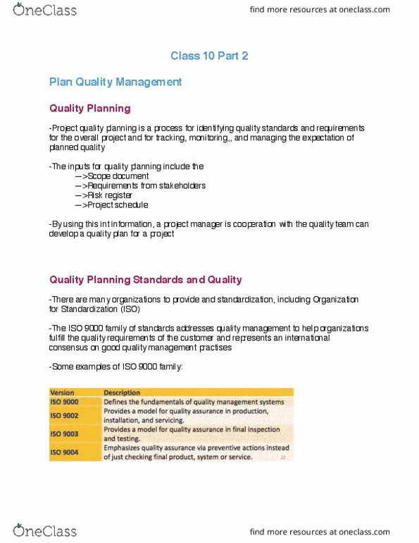 GMS 450 Lecture Notes - Lecture 10: Quality Management, Project Plan, Barcode thumbnail