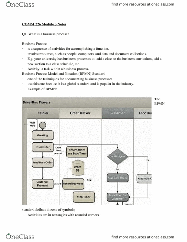COMM 226 Chapter Notes - Chapter 3: Business Process, Business Process Model And Notation thumbnail
