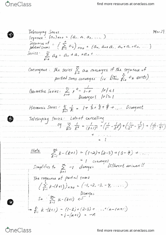 MATH 103 Lecture Notes - Lecture 33: Direct Comparison Test thumbnail