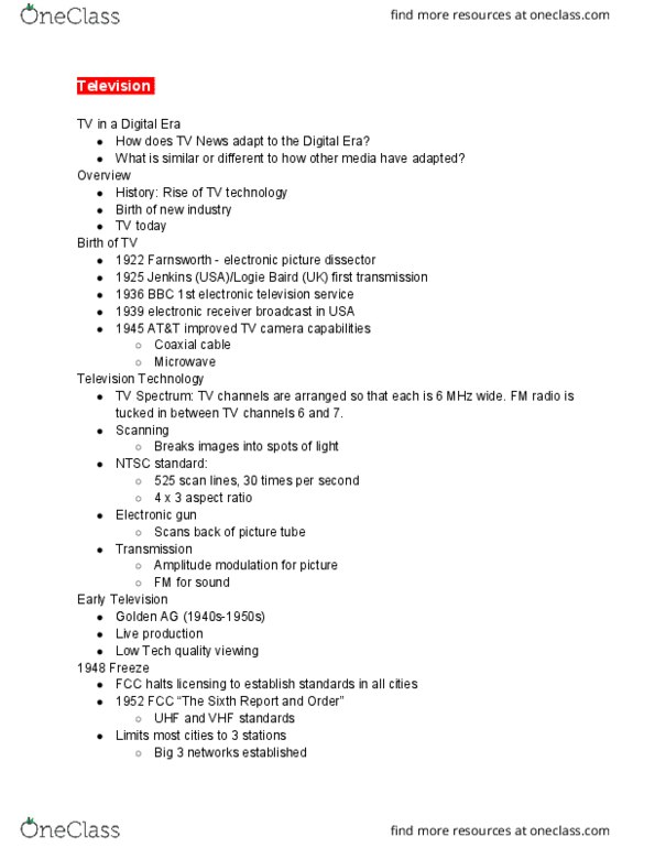 COMM 330 Lecture Notes - Lecture 17: Nbcuniversal, Some Cities, Pay Television thumbnail