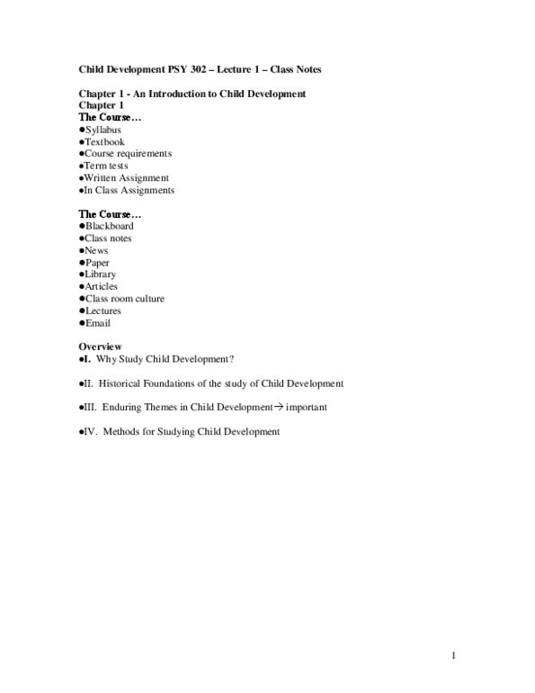 PSY 302 Lecture Notes - Child Development, Tabula Rasa, Active Child thumbnail
