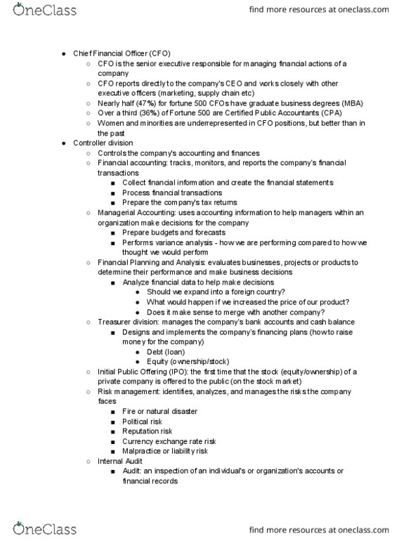 BNAD 100 Lecture Notes - Lecture 7: Natural Disaster, Risk Management, Initial Public Offering thumbnail