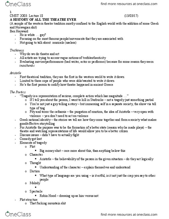 CMST 2G03 Lecture Notes - Lecture 18: Synesthesia, Dark Nebula, Dramatic Structure thumbnail