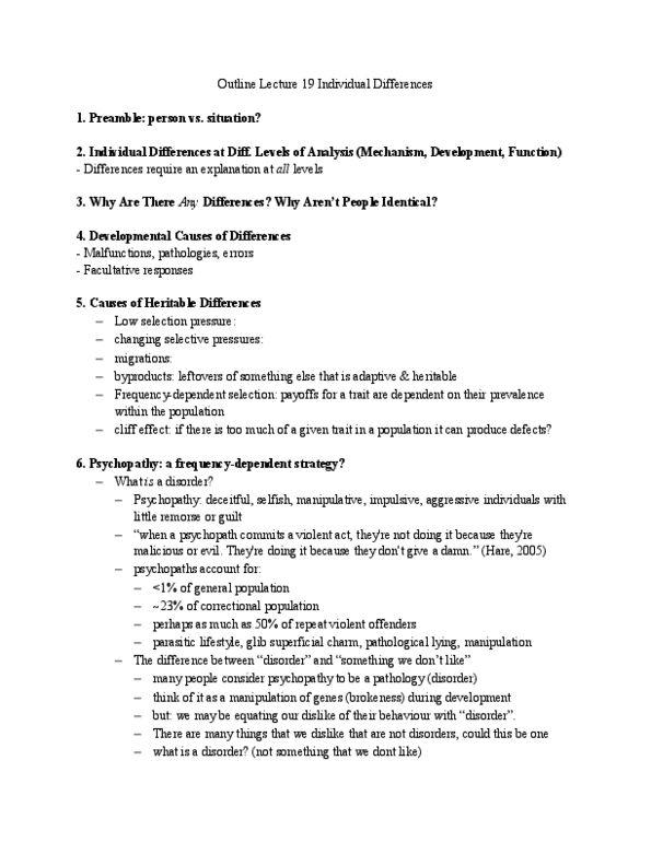 PSYC 3100 Lecture Notes - Lecture 19: Psychopathy Checklist, Superficial Charm, Pathological Lying thumbnail