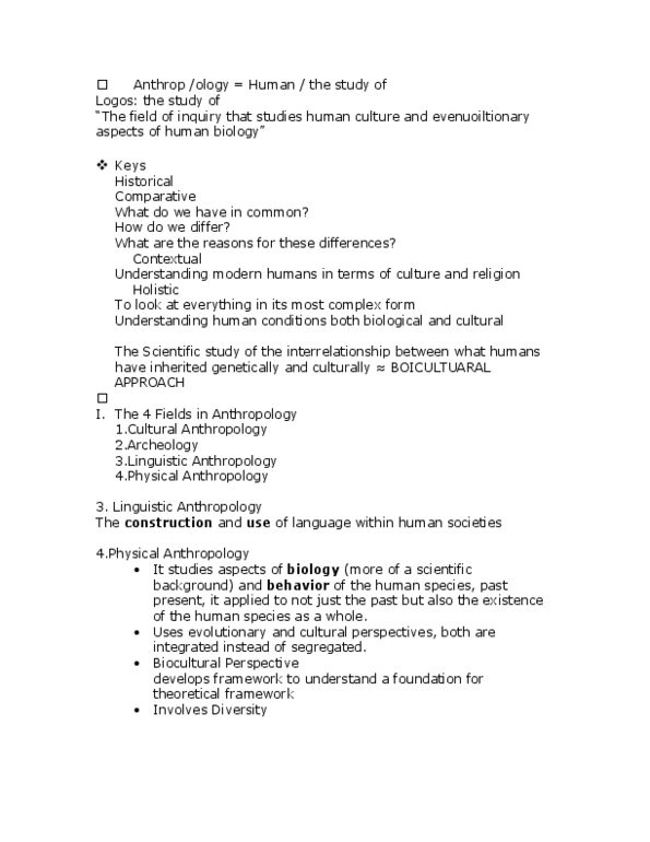ANTHROP 2FF3 Lecture Notes - Biological Anthropology, Primatology, Complex Differential Form thumbnail