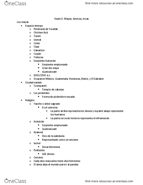 SPAN 308 Lecture Notes - Lecture 2: Chilam Balam, Barrio Azteca, El Sistema thumbnail