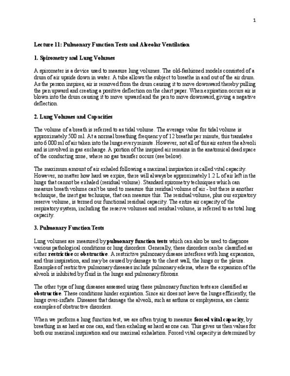 BIOC34H3 Lecture Notes - Lecture 11: Pulmonary Function Testing, Restrictive Lung Disease, Functional Residual Capacity thumbnail