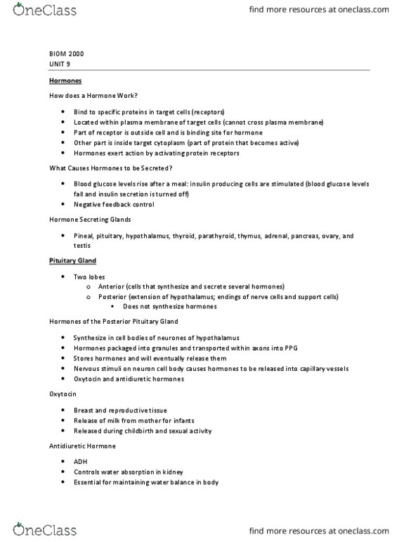 BIOM 2000 Lecture Notes - Lecture 9: Breastfeeding, Adrenocorticotropic Hormone, Lactiferous Duct thumbnail