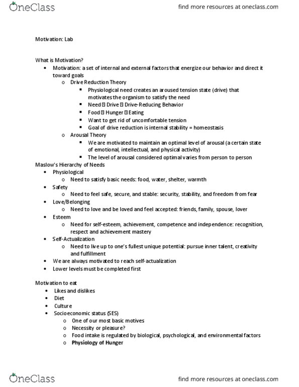 PSY 100 Lecture Notes - Lecture 1: Homeostasis, Leptin thumbnail