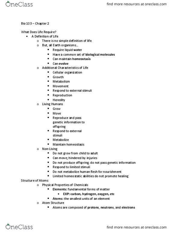 BIO 103 Lecture Notes - Lecture 5: Homeostasis, Atomic Nucleus, Glossary Of Riemannian And Metric Geometry thumbnail