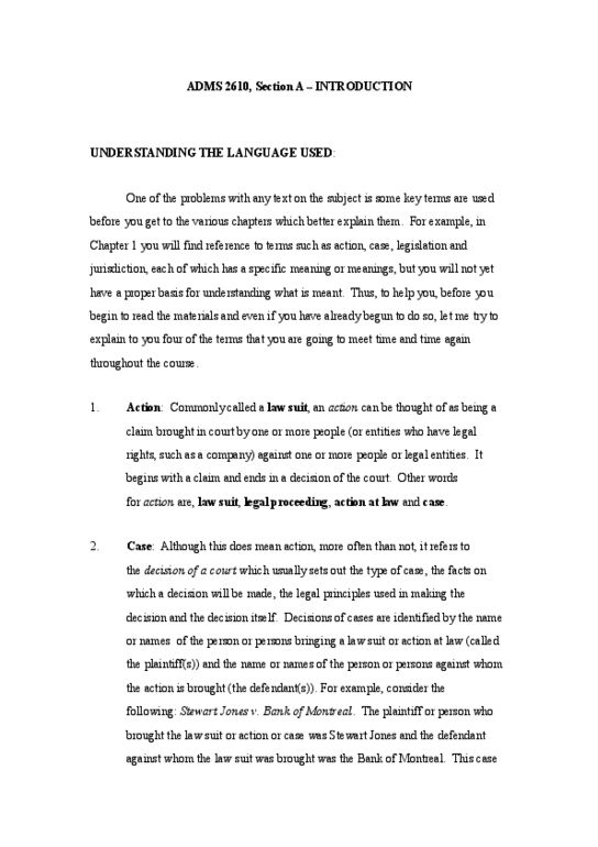 ADMS 2610 Lecture Notes - Concurrent Jurisdiction thumbnail