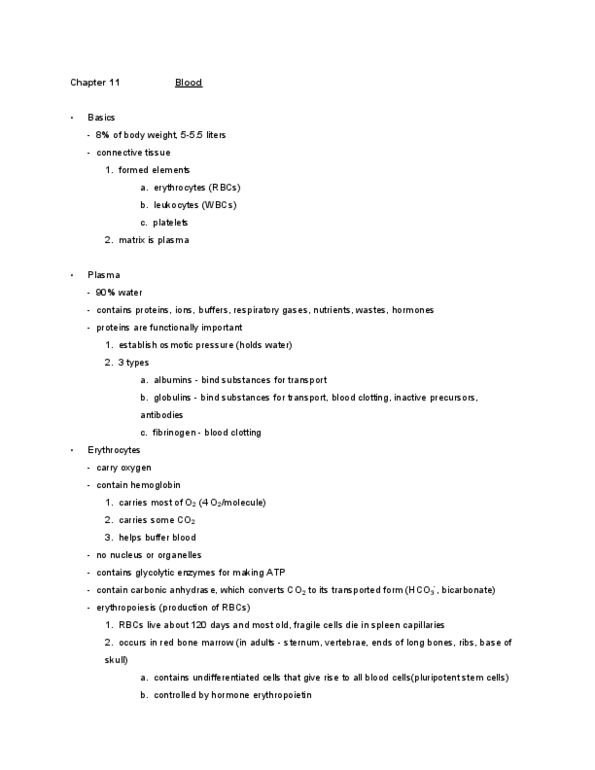 BIOB33H3 Lecture Notes - Carbonic Anhydrase, Bone Marrow, Erythropoiesis thumbnail