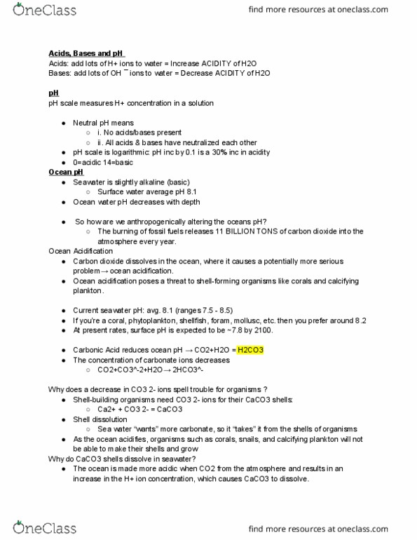 MEA 200 Lecture Notes - Lecture 7: Ocean Acidification, Foraminifera, Mollusca thumbnail