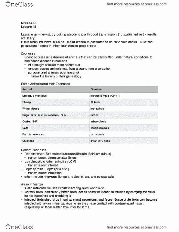 MBIO 3000 Lecture Notes - Lecture 18: Herpes B Virus, Lymphocytic Choriomeningitis, Case Fatality Rate thumbnail