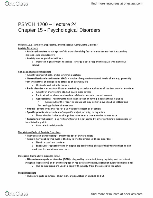 PSYC 1200 Lecture Notes - Lecture 24: Explanatory Style, Major Depressive Disorder, Mania thumbnail