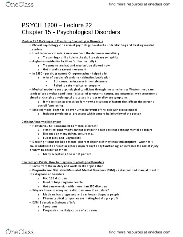 PSYC 1200 Lecture Notes - Lecture 22: Drapetomania, Insanity Defense, Etiology thumbnail