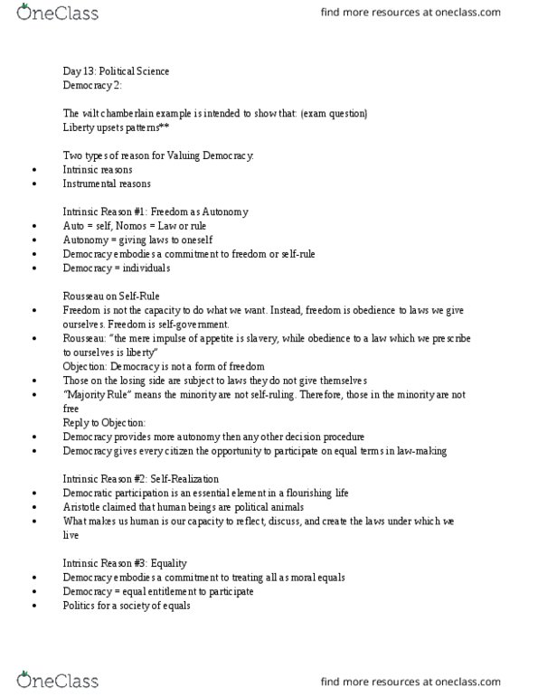 Political Science 1020E Lecture Notes - Lecture 13: Wilt Chamberlain thumbnail