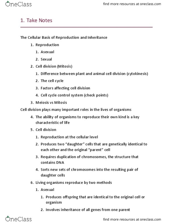 BIOL 1012 Lecture Notes - Lecture 26: Cell Division, Cytokinesis, Mitosis thumbnail