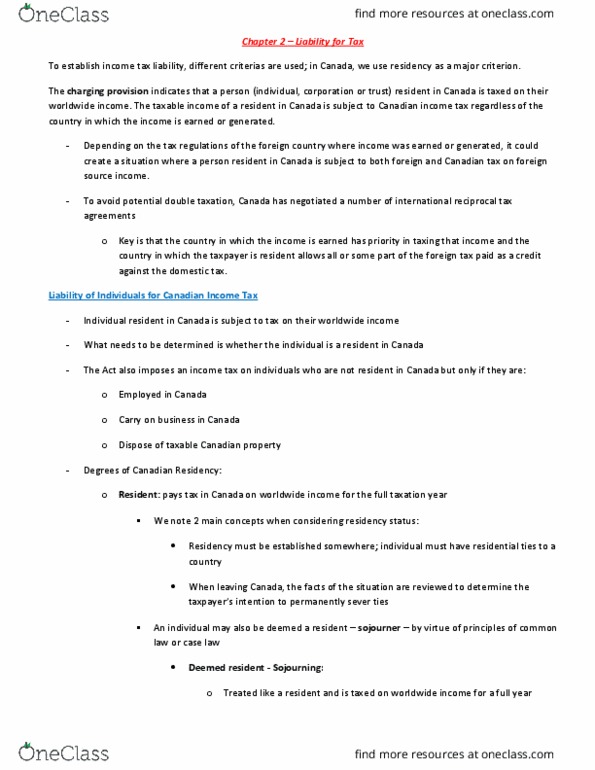 ACTG 4710 Chapter Notes - Chapter 2: Canadian Passport, Double Taxation, Canadian Business thumbnail