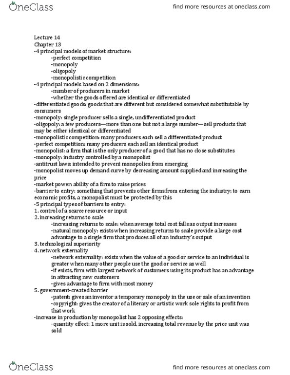 01:220:102 Lecture Notes - Lecture 14: Monopolistic Competition, Natural Monopoly, Perfect Competition thumbnail
