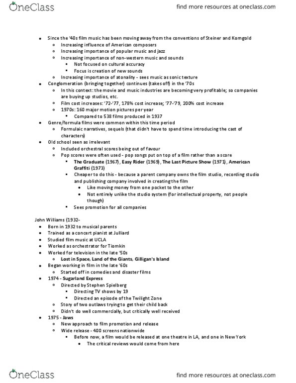 MUSIC246 Lecture Notes - Lecture 13: The Last Picture Show, American Graffiti, Studio System thumbnail