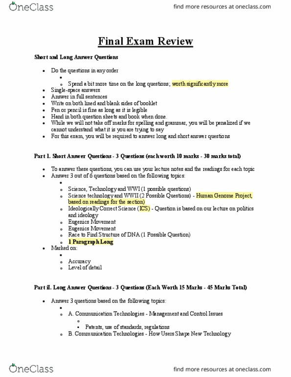 NATS 1775 Lecture Notes - Lecture 35: Human Genome Project, World War I, Genetic Testing thumbnail