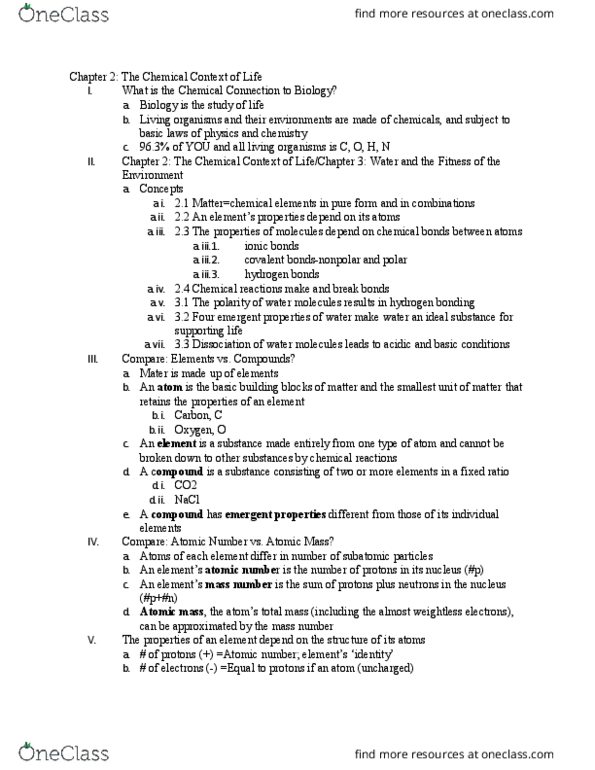 BIOL-K - Biology BIOL-K 101 Lecture Notes - Lecture 2: Valence Electron, Hydrogen Bond, Electron Shell thumbnail