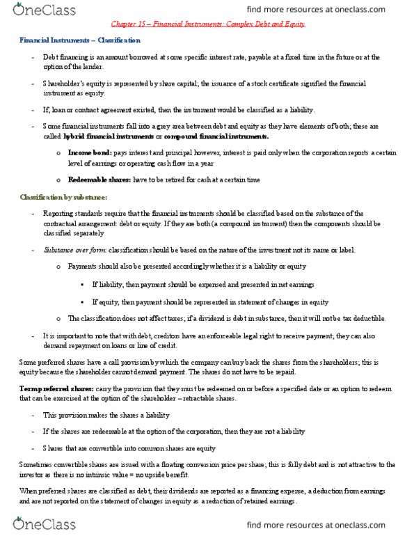 ACTG 3120 Chapter Notes - Chapter 15: Financial Instrument, Operating Cash Flow, Financial Statement thumbnail