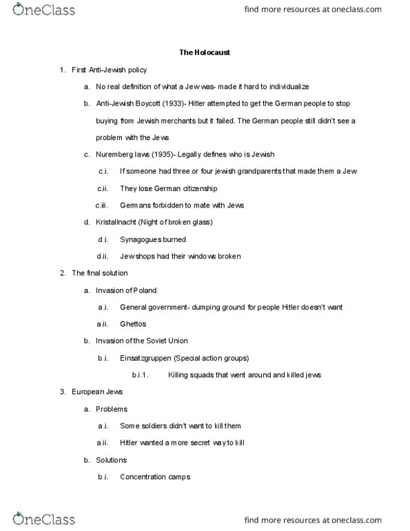 HIST 1402 Lecture Notes - Lecture 16: Nuremberg Laws, Warsaw Ghetto thumbnail