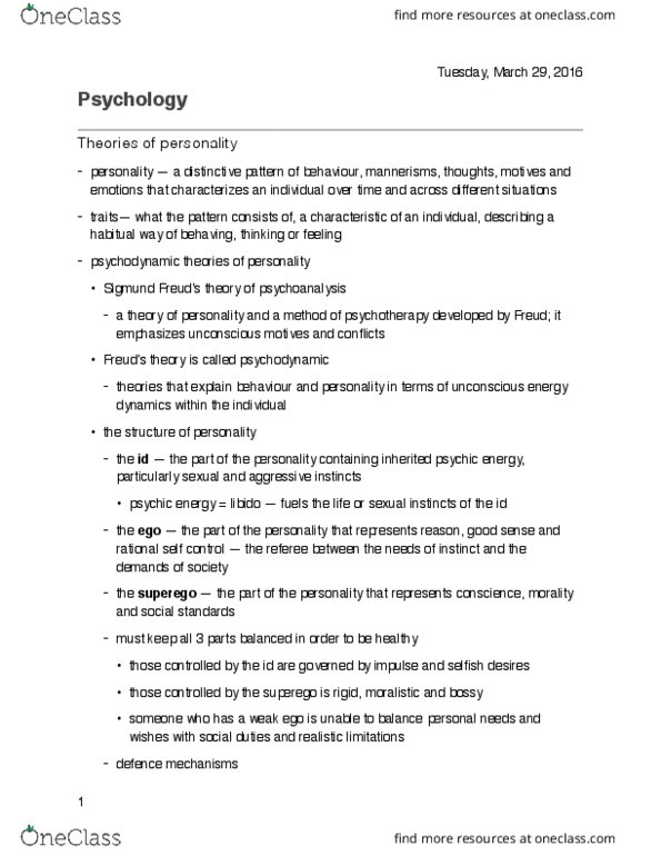 Psychology 1000 Chapter Notes - Chapter 14: Anal Stage, Latency Stage, Penis Envy thumbnail