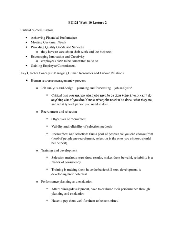 BU121 Lecture Notes - Criterion Validity, Human Resource Management, Job Evaluation thumbnail