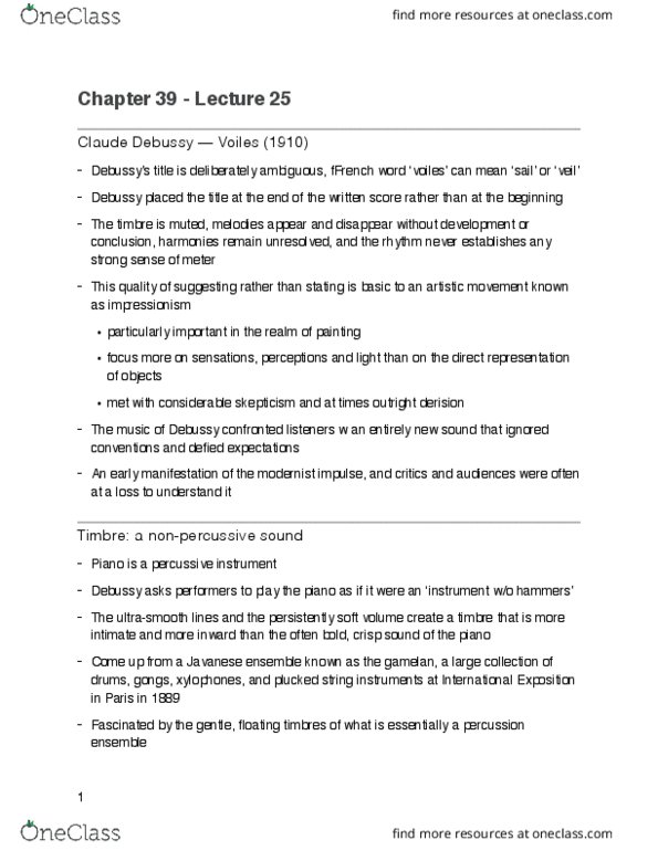 MUSIC 1AA3 Chapter Notes - Chapter 39: Beehive, Composer Tributes (Classical Music), Whole Tone Scale thumbnail