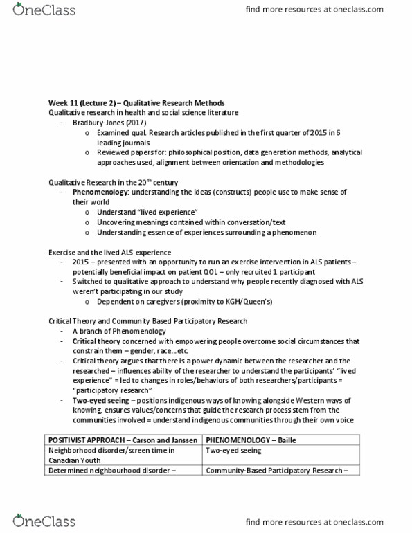 HLTH 252 Lecture Notes - Lecture 16: Grounded Theory, Critical Theory, Internal Validity thumbnail