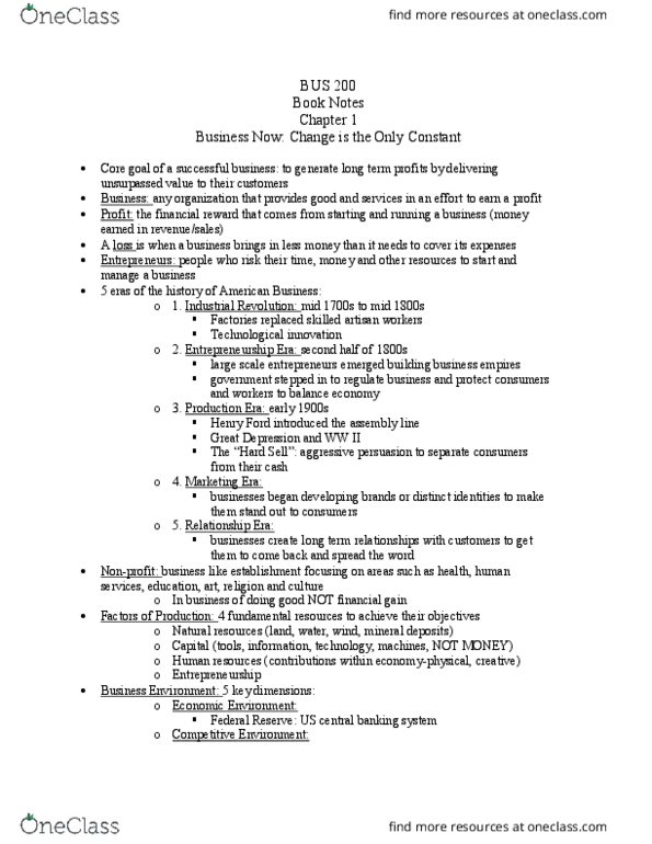 BUS 200 Chapter Notes - Chapter 1: Human Resources, Human Services, General Agreement On Tariffs And Trade thumbnail