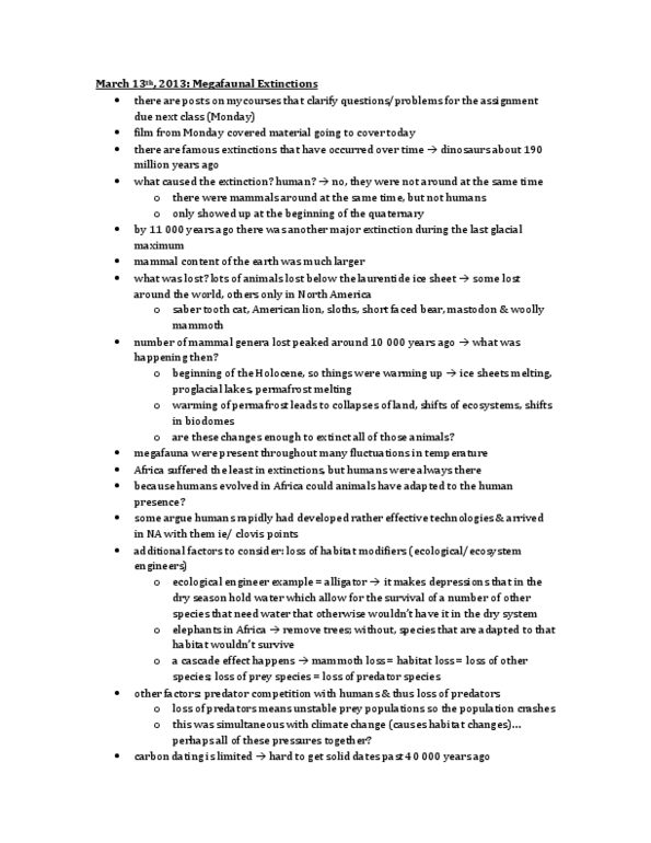 GEOG 205 Lecture Notes - Short-Faced Bear, Laurentide Ice Sheet, Woolly Mammoth thumbnail