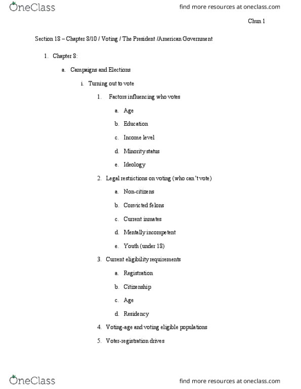 POLS 1101 Lecture Notes - Lecture 18: Natural-Born-Citizen Clause, War Powers Resolution, Electoral College thumbnail