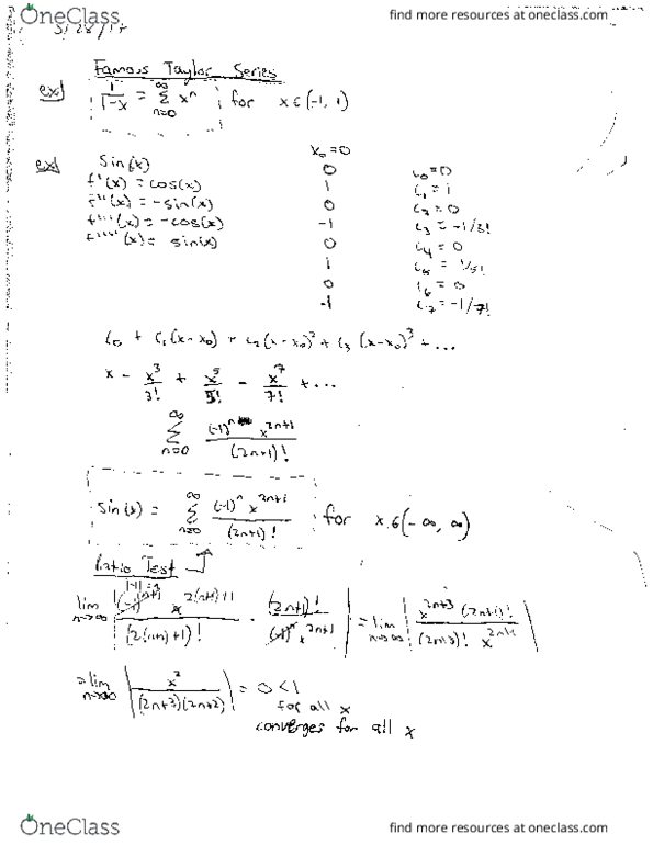 MATH 022 Lecture Notes - Lecture 34: Alternating Series, Taylor Series, Ratio Test thumbnail
