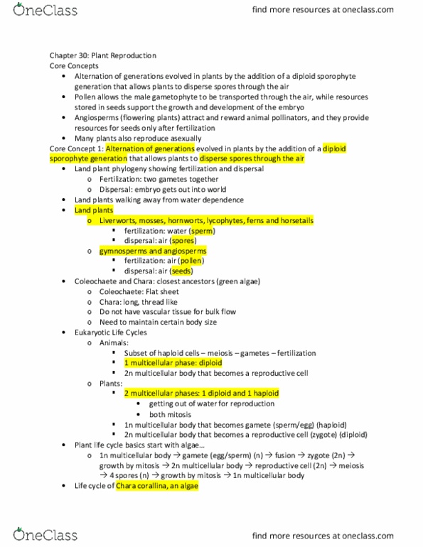 BIOL 1108 Lecture Notes - Lecture 16: Conifer Cone, Polytrichum Commune, Gametophyte thumbnail