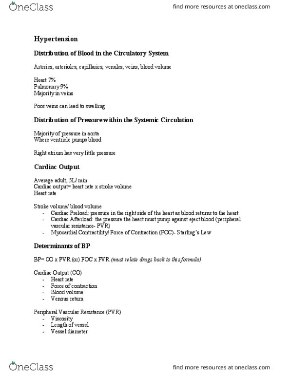 NURS 2004 Lecture Notes - Lecture 14: Vascular Resistance, Beta Blocker, Cardiac Output thumbnail