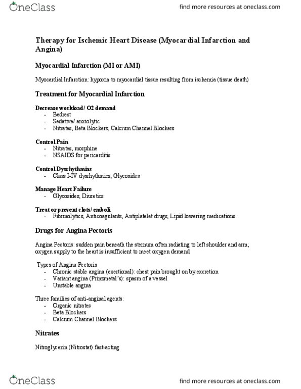 NURS 2004 Lecture Notes - Lecture 16: Isosorbide Dinitrate, Angina Pectoris, Beta Blocker thumbnail