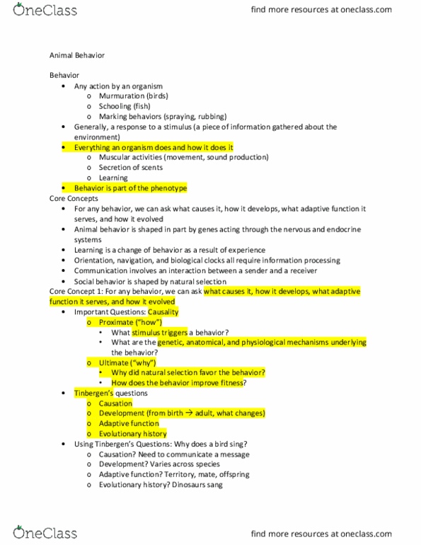 BIOL 1108 Lecture Notes - Lecture 22: Fixed Action Pattern, Circadian Clock, Bird Vocalization thumbnail