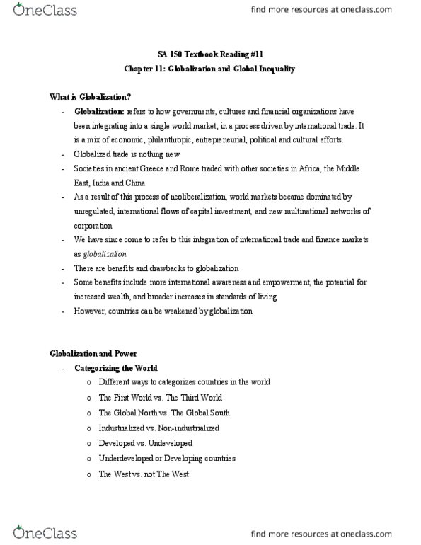 SA 150 Chapter Notes - Chapter 11: Trans-Cultural Diffusion, Knitting, Mcdonaldization thumbnail