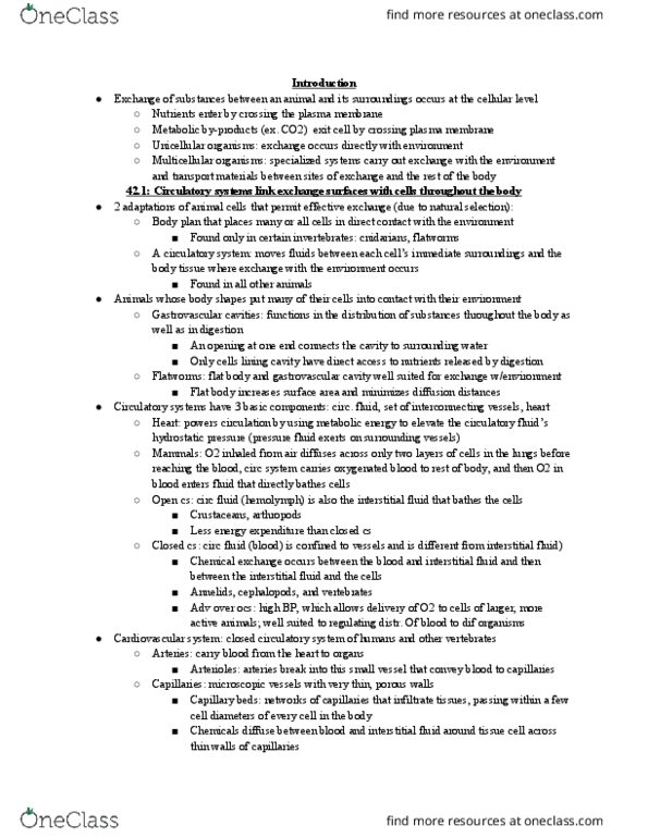 BISC 1112 Chapter Notes - Chapter 42: Superior Vena Cava, As Blood Flows, Cellular Respiration thumbnail