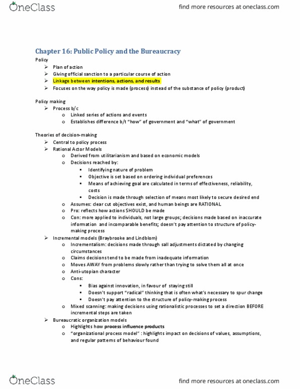Political Science 1020E Chapter Notes - Chapter 16: Kenneth E. Boulding, Policy Network, Incrementalism thumbnail